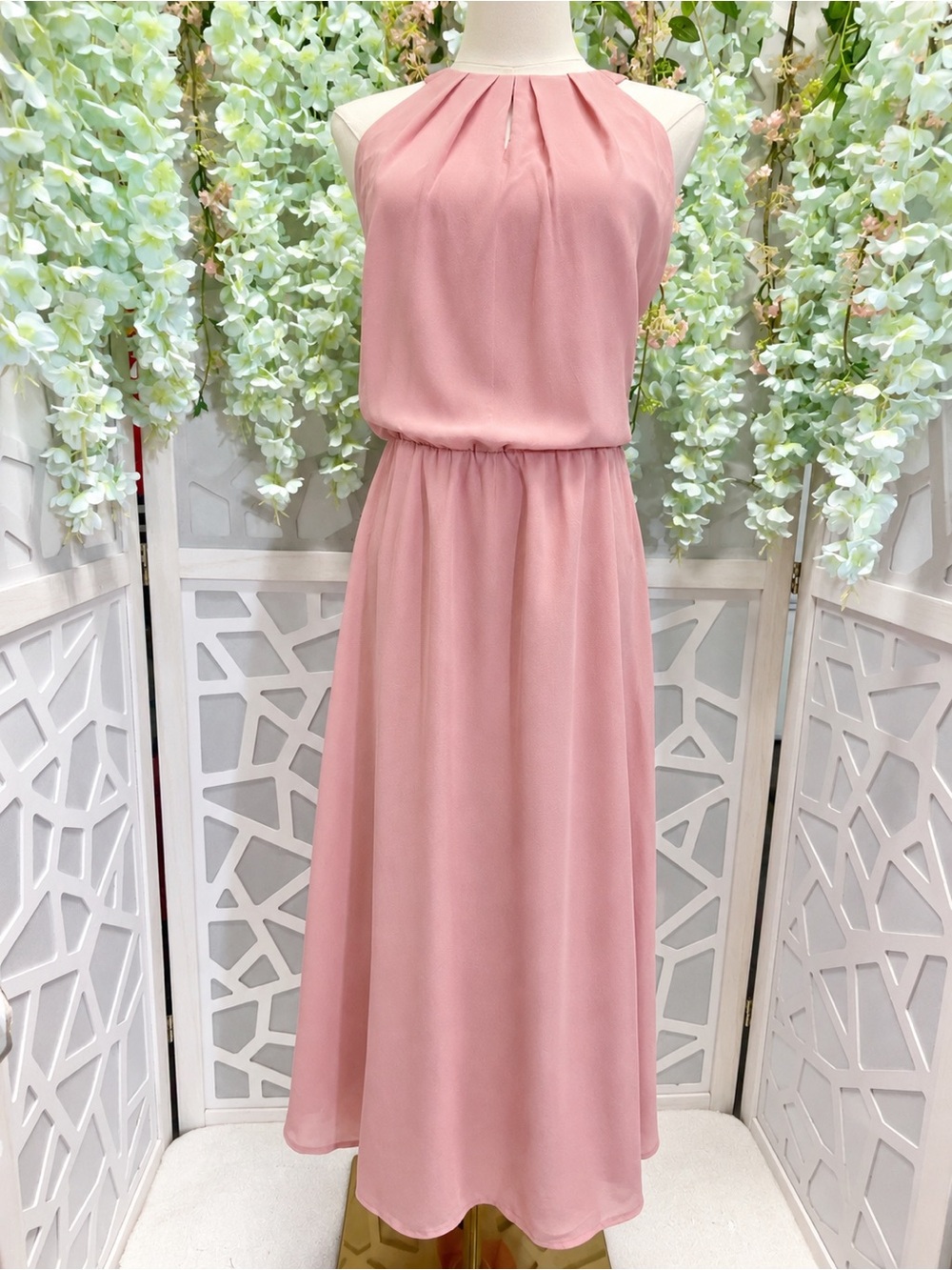 Elegant Halter Blush Pink Maxi Dress